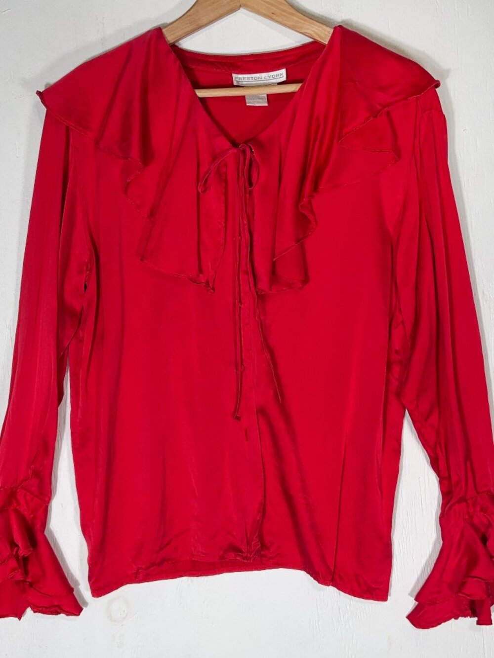 Preston & York 100% Silk Ruffle Blouse Womens M Romantic Victorian Holiday
